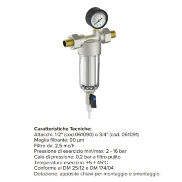 Filtro ciclonico autopulente 3/4" 90 micron con manometro - Idrobay