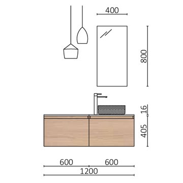 Mobile bagno sospeso 120 cm rovere europeo con lavabo – Tania
