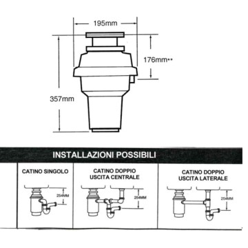 Tritarifiuti alimentare 370W induzione Ø3"1/2 Ø40 – SLC370C