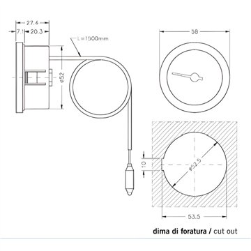 Termometro a capillare Ø52 0–120°C da cruscotto – T52P