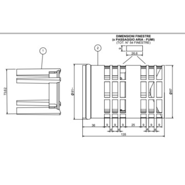 Griglia coassiale inox Ø60/100 aspirazione e scarico