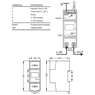 Contatore Energia Monofase 80A 2 Moduli Open Collector | Idrobay