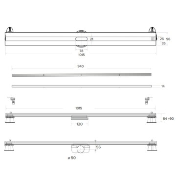 Canaletta Slot Floor Inox 40x1000 DN50 Altezza Regolabile | Idrobay