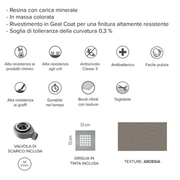 Piatto Doccia Zero 800x1700 Mineral Plane Cemento Antiscivolo | Idrobay