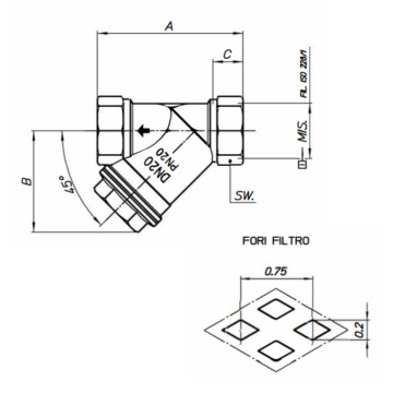 Filtro Gas Ottone 3/8" FF PN20 200µm L.58mm PED 97/23/CE | Idrobay