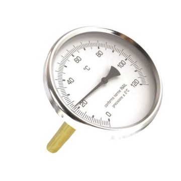Termometro Bimetallico Ø63mm 0-120°C Attacco Posteriore 1/2" Guaina 50mm