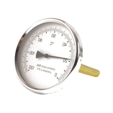 Termometro Bimetallico Ø63mm 0-120°C Attacco Posteriore 1/2" Guaina 50mm