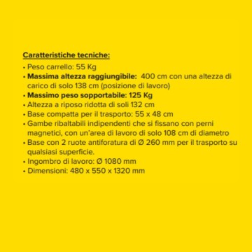 Carrello Elevatore Telescopico 125 Kg Altezza 400 cm Gambe Ribaltabili 725