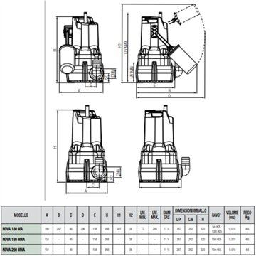 Pompa Sommergibile Drenaggio Acque Chiare Manuale 0,22 kW 10m DAB Nova 200