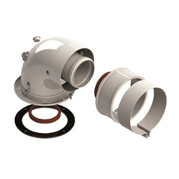 Curva a 90° a flangia in alluminio ø 60/100 con ispezione