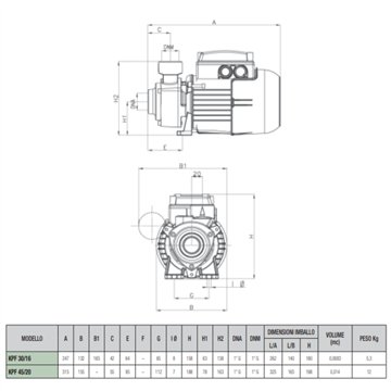 Elettropompa Periferica Aspirazione Frontale 0,37 kW 32,5m Trifase 400V DAB KPF 30/16