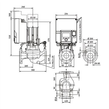 Pompa inline DN80 - Wilo Stratos GIGA2.0-I 80/1-10/1,1