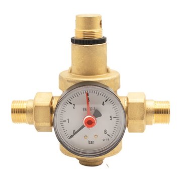 Riduttore di pressione per acqua con manometro EU 1/2"MM 112mm