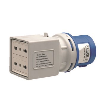 Adattatore per spina CEE 200v con prese Schuko bipas