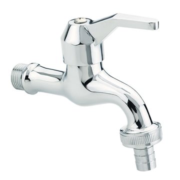 Rubinetto a parete 1/2" in ottone cromato con portagomma e vitone a dischi ceramici