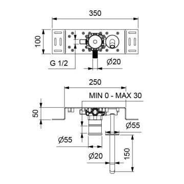 Rubinetto elettronico da incasso per lavabo in AISI 316L con bocca er