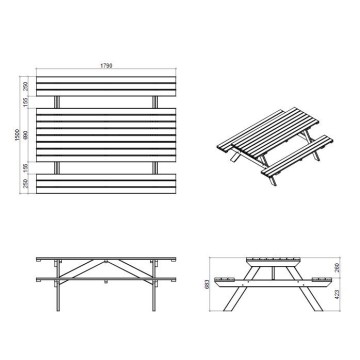 Tavolo pic nic all'aperto per momenti conviviali di dimensioni 179x15