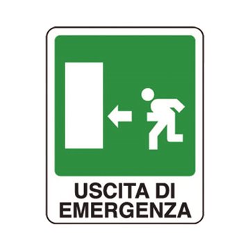 Cartello Uscita di Emergenza Sinistra – 250x310 mm | Segnaletica di Sicurezza UNI EN ISO 7010